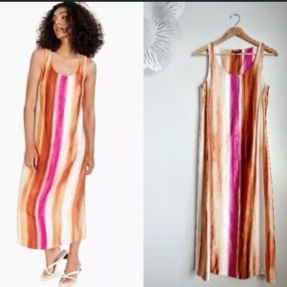 Alfani Dresses & Skirts - Alfani Womens Hilow Maxi Dress Coral Geometric Stripes Sleeveless L NWT